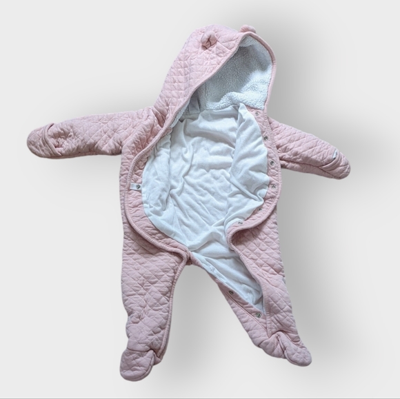 9 Months Carter's Pink Quilted Bunting Bag, Pram Outfit, Fuzzy Hood with Ears - Picture 3 of 6